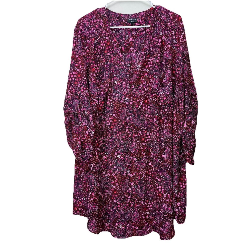 Torrid Harper Pink Floral Paisley Georgette 3/4 Sleeve Pullover Blouse Size 5X - Picture 6 of 12